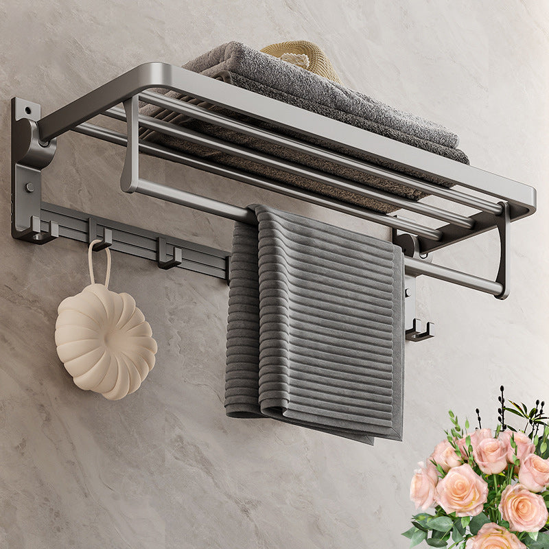 Gray Aluminum Bathroom Accessory Set Contemporary Bath Shelf 1 Piece Clearhalo 'Bathroom Hardware Sets' 'Bathroom Hardware' 'Bathroom Remodel & Bathroom Fixtures' 'bathroom_hardware_sets' 'Home Improvement' 'home_improvement' 'home_improvement_bathroom_hardware_sets' 6588040