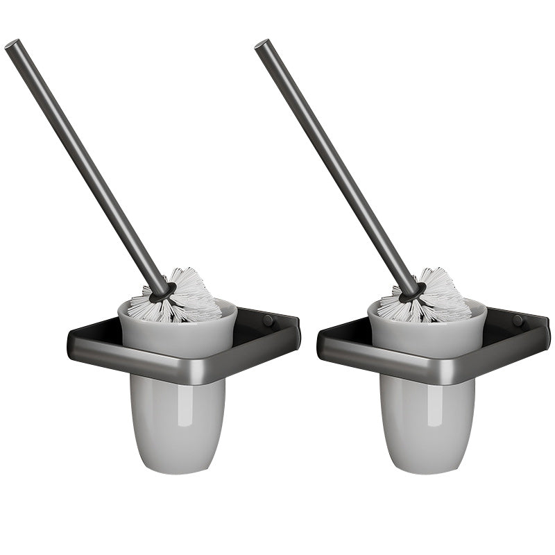 Gray Aluminum Bathroom Accessory Set Contemporary Bath Shelf 2 Piece Set Toilet Brush Clearhalo 'Bathroom Hardware Sets' 'Bathroom Hardware' 'Bathroom Remodel & Bathroom Fixtures' 'bathroom_hardware_sets' 'Home Improvement' 'home_improvement' 'home_improvement_bathroom_hardware_sets' 6588044