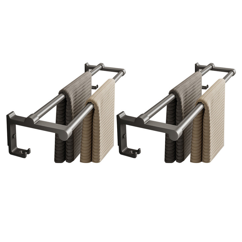 Gray Aluminum Bathroom Accessory Set Contemporary Bath Shelf 2 Piece Set Towel Bar (Double Rods) Clearhalo 'Bathroom Hardware Sets' 'Bathroom Hardware' 'Bathroom Remodel & Bathroom Fixtures' 'bathroom_hardware_sets' 'Home Improvement' 'home_improvement' 'home_improvement_bathroom_hardware_sets' 6588046