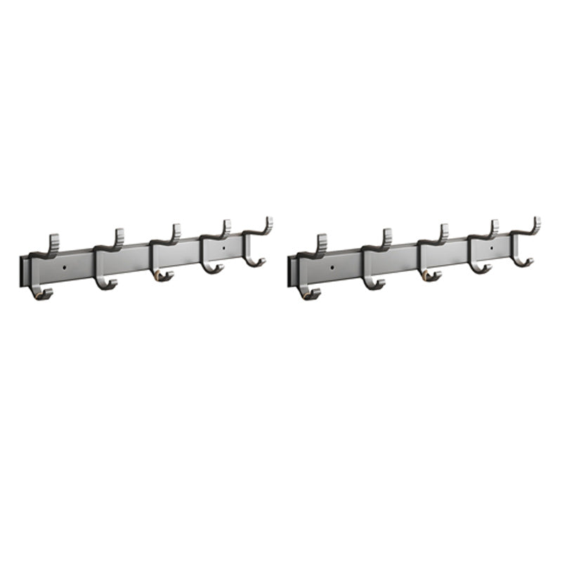 Gray Aluminum Bathroom Accessory Set Contemporary Bath Shelf 2 Piece Set Towel/Robe Hook (Row Hooks) Clearhalo 'Bathroom Hardware Sets' 'Bathroom Hardware' 'Bathroom Remodel & Bathroom Fixtures' 'bathroom_hardware_sets' 'Home Improvement' 'home_improvement' 'home_improvement_bathroom_hardware_sets' 6588048