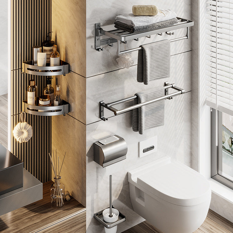 Gray Aluminum Bathroom Accessory Set Contemporary Bath Shelf Clearhalo 'Bathroom Hardware Sets' 'Bathroom Hardware' 'Bathroom Remodel & Bathroom Fixtures' 'bathroom_hardware_sets' 'Home Improvement' 'home_improvement' 'home_improvement_bathroom_hardware_sets' 6588054