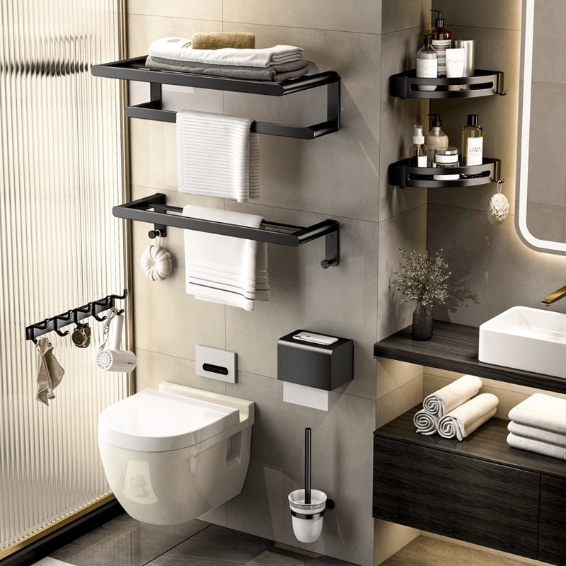 Modern Bath Hardware Set Black Towel Bar Bath Shelf Bathroom Hardware Set Clearhalo 'Bathroom Hardware Sets' 'Bathroom Hardware' 'Bathroom Remodel & Bathroom Fixtures' 'bathroom_hardware_sets' 'Home Improvement' 'home_improvement' 'home_improvement_bathroom_hardware_sets' 6588066