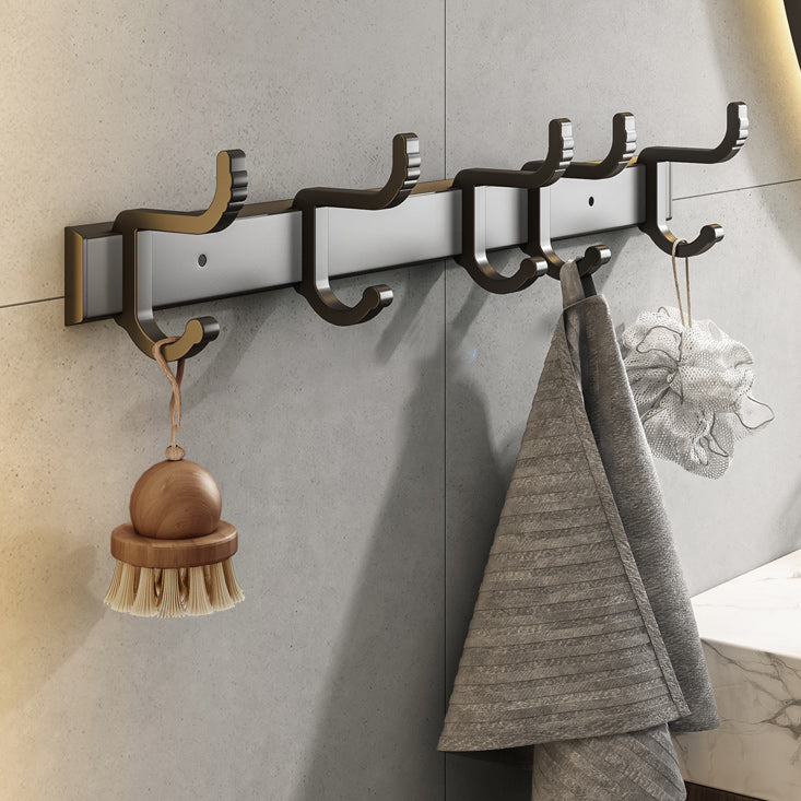 Modern Bath Hardware Set Black Towel Bar Bath Shelf Bathroom Hardware Set Towel/Robe Hook (Row Hooks) Clearhalo 'Bathroom Hardware Sets' 'Bathroom Hardware' 'Bathroom Remodel & Bathroom Fixtures' 'bathroom_hardware_sets' 'Home Improvement' 'home_improvement' 'home_improvement_bathroom_hardware_sets' 6588078