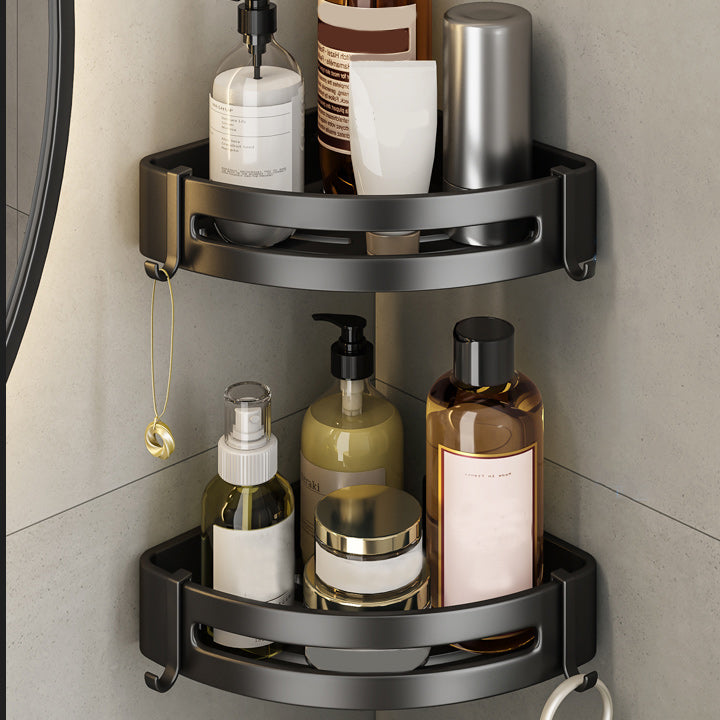 Modern Bath Hardware Set Black Towel Bar Bath Shelf Bathroom Hardware Set 2-Piece Set (Triangular Bath Shelf) Clearhalo 'Bathroom Hardware Sets' 'Bathroom Hardware' 'Bathroom Remodel & Bathroom Fixtures' 'bathroom_hardware_sets' 'Home Improvement' 'home_improvement' 'home_improvement_bathroom_hardware_sets' 6588083