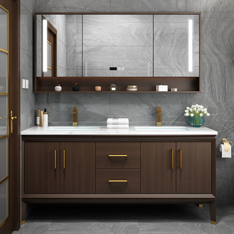 Bathroom Vanity Set Single Sink LED Mirror Sink Vanity with Faucet Vanity & Faucet & Mirror Cabinet Clearhalo 'Bathroom Remodel & Bathroom Fixtures' 'Bathroom Vanities' 'bathroom_vanities' 'Home Improvement' 'home_improvement' 'home_improvement_bathroom_vanities' 6588148