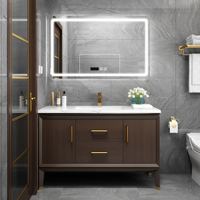 Bathroom Vanity Set Single Sink LED Mirror Sink Vanity with Faucet Vanity & Faucet & Mirrors Clearhalo 'Bathroom Remodel & Bathroom Fixtures' 'Bathroom Vanities' 'bathroom_vanities' 'Home Improvement' 'home_improvement' 'home_improvement_bathroom_vanities' 6588152