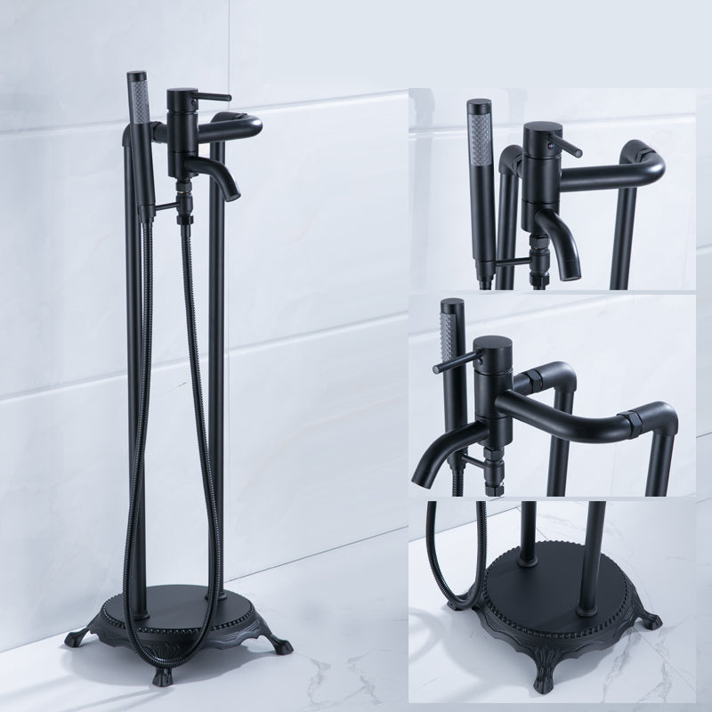 Floor Mounted Metal Clawfoot Tub Faucet Double Handles Freestanding Bathtub Faucet Black Curved Clearhalo 'Bathroom Remodel & Bathroom Fixtures' 'Bathtub Faucets' 'bathtub_faucets' 'Home Improvement' 'home_improvement' 'home_improvement_bathtub_faucets' 6588179