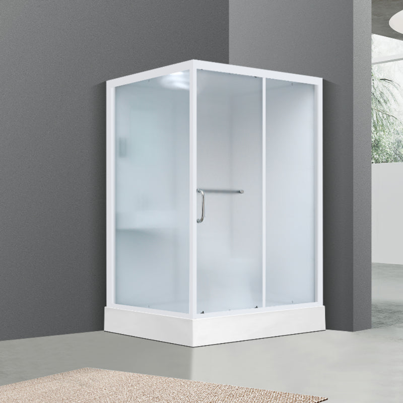 Shower Stall Semi-Frameless Single Sliding Black Rectangle Shower Stall White Clearhalo 'Bathroom Remodel & Bathroom Fixtures' 'Home Improvement' 'home_improvement' 'home_improvement_shower_stalls_enclosures' 'Shower Stalls & Enclosures' 'shower_stalls_enclosures' 'Showers & Bathtubs' 6588280