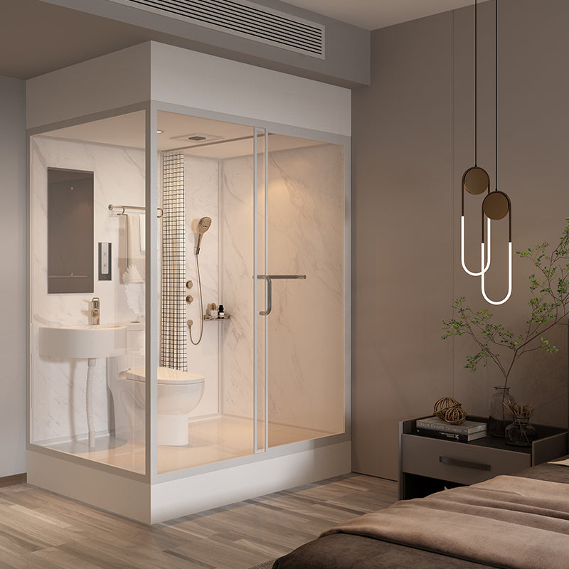 Shower Stall Semi-Frameless Single Sliding Black Rectangle Shower Stall Clearhalo 'Bathroom Remodel & Bathroom Fixtures' 'Home Improvement' 'home_improvement' 'home_improvement_shower_stalls_enclosures' 'Shower Stalls & Enclosures' 'shower_stalls_enclosures' 'Showers & Bathtubs' 6588283