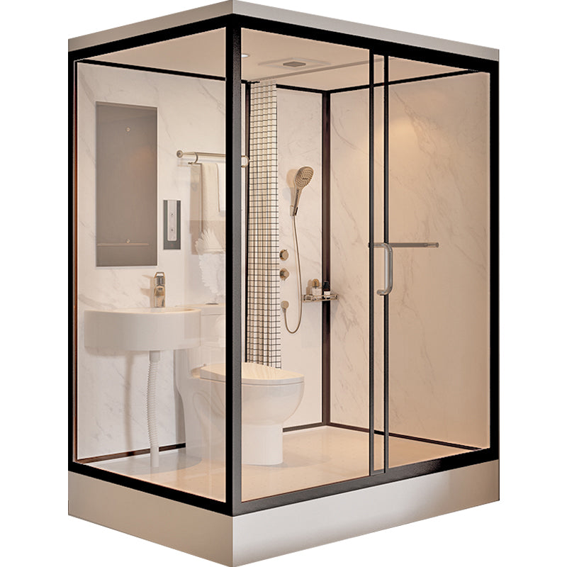 Shower Stall Semi-Frameless Single Sliding Black Rectangle Shower Stall 67"L x 47"W x 89"H Black Clearhalo 'Bathroom Remodel & Bathroom Fixtures' 'Home Improvement' 'home_improvement' 'home_improvement_shower_stalls_enclosures' 'Shower Stalls & Enclosures' 'shower_stalls_enclosures' 'Showers & Bathtubs' 6588292