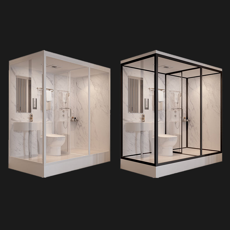 Shower Stall Semi-Frameless Single Sliding Black Rectangle Shower Stall Clearhalo 'Bathroom Remodel & Bathroom Fixtures' 'Home Improvement' 'home_improvement' 'home_improvement_shower_stalls_enclosures' 'Shower Stalls & Enclosures' 'shower_stalls_enclosures' 'Showers & Bathtubs' 6588298