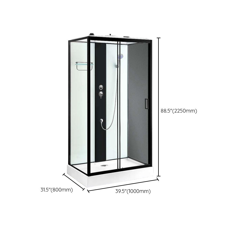 Shower Stall Semi-Frameless Single Sliding Black Rectangle Shower Stall Clearhalo 'Bathroom Remodel & Bathroom Fixtures' 'Home Improvement' 'home_improvement' 'home_improvement_shower_stalls_enclosures' 'Shower Stalls & Enclosures' 'shower_stalls_enclosures' 'Showers & Bathtubs' 6588306