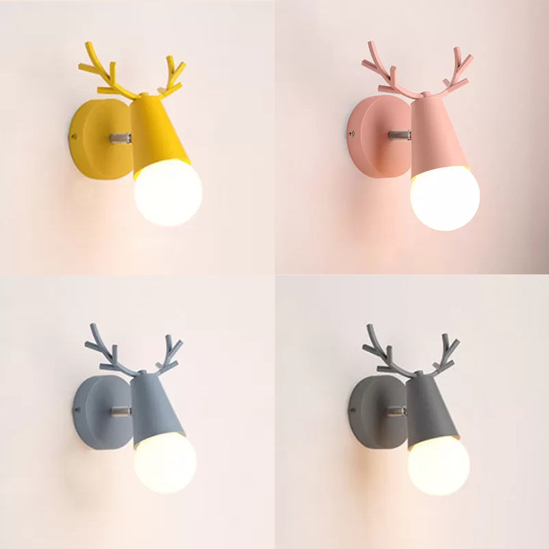 Metal Cone Sconce Light with Antlers 1 Bulb Nordic Stylish Wall Sconce for Bedside Clearhalo 'Wall Lamps & Sconces' 'Wall Lights' Lighting' 65896