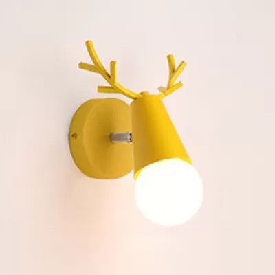 Metal Cone Sconce Light with Antlers 1 Bulb Nordic Stylish Wall Sconce for Bedside Yellow Clearhalo 'Wall Lamps & Sconces' 'Wall Lights' Lighting' 65897