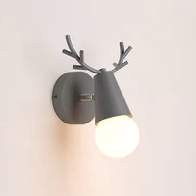 Metal Cone Sconce Light with Antlers 1 Bulb Nordic Stylish Wall Sconce for Bedside Grey Clearhalo 'Wall Lamps & Sconces' 'Wall Lights' Lighting' 65904