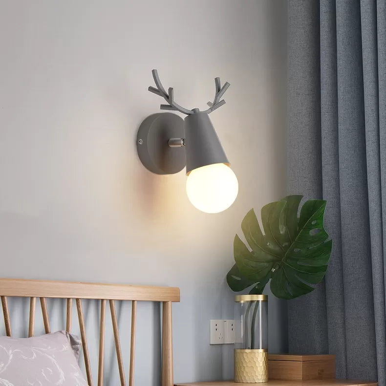 Metal Cone Sconce Light with Antlers 1 Bulb Nordic Stylish Wall Sconce for Bedside Clearhalo 'Wall Lamps & Sconces' 'Wall Lights' Lighting' 65905