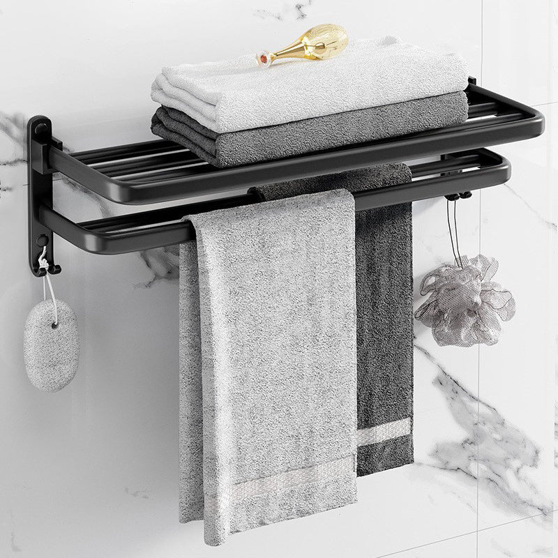 Modern Aluminum Bathroom Accessory Set Matte Black Bath Shelf/Towel Bar/Paper Holder Clearhalo 'Bathroom Hardware Sets' 'Bathroom Hardware' 'Bathroom Remodel & Bathroom Fixtures' 'bathroom_hardware_sets' 'Home Improvement' 'home_improvement' 'home_improvement_bathroom_hardware_sets' 6590641