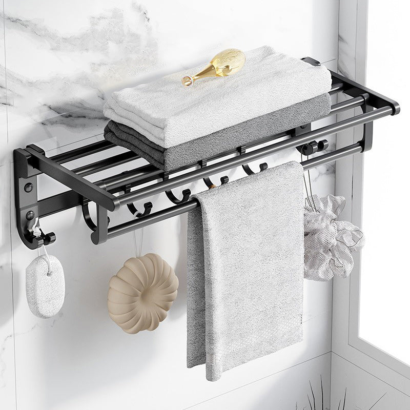 Modern Aluminum Bathroom Accessory Set Matte Black Bath Shelf/Towel Bar/Paper Holder Clearhalo 'Bathroom Hardware Sets' 'Bathroom Hardware' 'Bathroom Remodel & Bathroom Fixtures' 'bathroom_hardware_sets' 'Home Improvement' 'home_improvement' 'home_improvement_bathroom_hardware_sets' 6590643