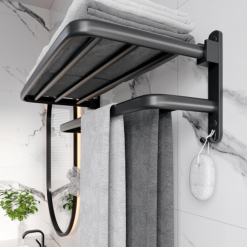 Modern Aluminum Bathroom Accessory Set Matte Black Bath Shelf/Towel Bar/Paper Holder Clearhalo 'Bathroom Hardware Sets' 'Bathroom Hardware' 'Bathroom Remodel & Bathroom Fixtures' 'bathroom_hardware_sets' 'Home Improvement' 'home_improvement' 'home_improvement_bathroom_hardware_sets' 6590646