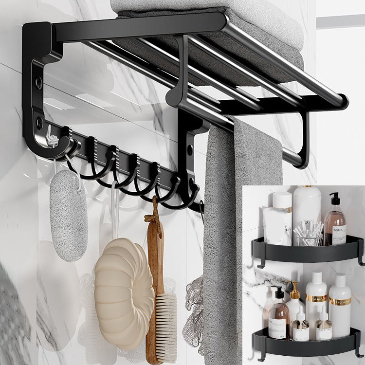 Modern Aluminum Bathroom Accessory Set Matte Black Bath Shelf/Towel Bar/Paper Holder 3-Piece Set (Straight) Clearhalo 'Bathroom Hardware Sets' 'Bathroom Hardware' 'Bathroom Remodel & Bathroom Fixtures' 'bathroom_hardware_sets' 'Home Improvement' 'home_improvement' 'home_improvement_bathroom_hardware_sets' 6590648