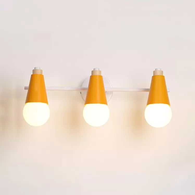 Metal Sweet Cone Wall Light Bathroom 3 Lights Nordic Style Wall Sconce Yellow Clearhalo 'Wall Lamps & Sconces' 'Wall Lights' Lighting' 65907