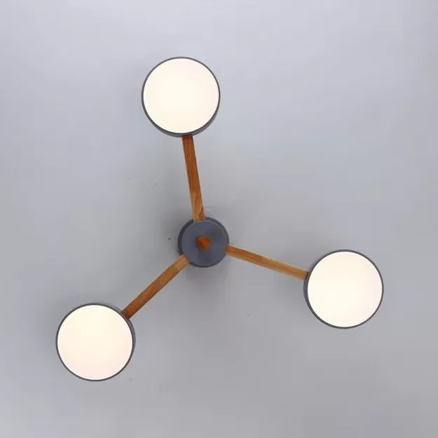 Circle Shaped Living Room Chandelier Wood Macaron Loft LED Hanging Light in Gray Clearhalo 'Ceiling Lights' 'Close To Ceiling Lights' 'Close to ceiling' 'Semi-flushmount' Lighting' 65918