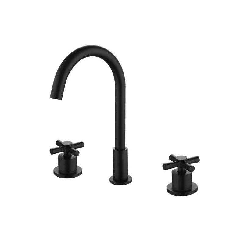 High-Arc Basin Faucet Cross Handle Vanity Faucet for Bathroom Black Clearhalo 'Bathroom Remodel & Bathroom Fixtures' 'Bathroom Sink Faucets' 'Bathroom Sinks & Faucet Components' 'bathroom_sink_faucets' 'Home Improvement' 'home_improvement' 'home_improvement_bathroom_sink_faucets' 6594949