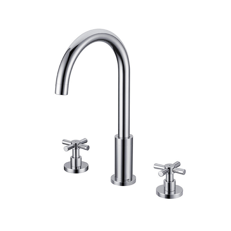 High-Arc Basin Faucet Cross Handle Vanity Faucet for Bathroom Chrome Clearhalo 'Bathroom Remodel & Bathroom Fixtures' 'Bathroom Sink Faucets' 'Bathroom Sinks & Faucet Components' 'bathroom_sink_faucets' 'Home Improvement' 'home_improvement' 'home_improvement_bathroom_sink_faucets' 6594950