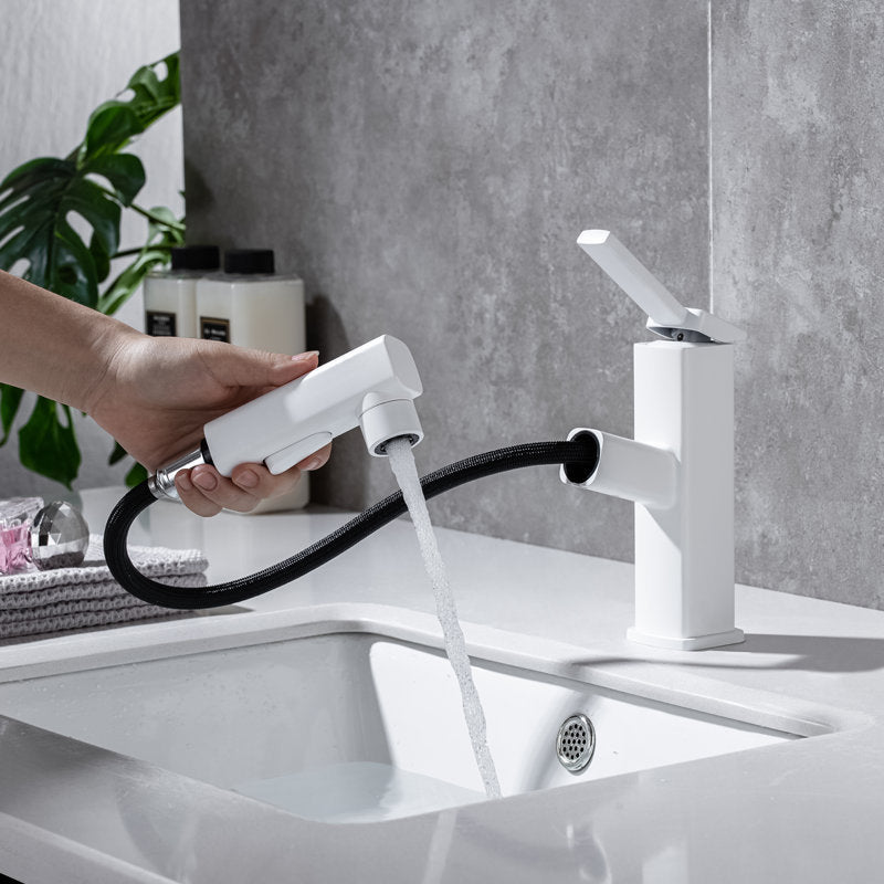 Lever Handle Faucet Pull-out Vessel Sink Faucet with Swivel Spout Clearhalo 'Bathroom Remodel & Bathroom Fixtures' 'Bathroom Sink Faucets' 'Bathroom Sinks & Faucet Components' 'bathroom_sink_faucets' 'Home Improvement' 'home_improvement' 'home_improvement_bathroom_sink_faucets' 6594965