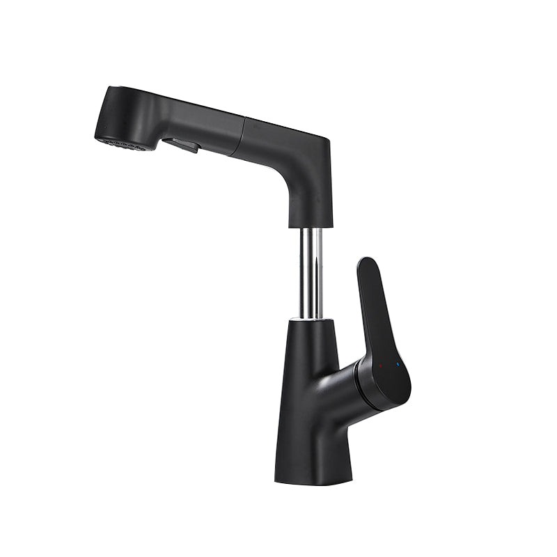 Pull-out Vessel Faucet Contemporary Sink Faucet with One Lever Handle Black Clearhalo 'Bathroom Remodel & Bathroom Fixtures' 'Bathroom Sink Faucets' 'Bathroom Sinks & Faucet Components' 'bathroom_sink_faucets' 'Home Improvement' 'home_improvement' 'home_improvement_bathroom_sink_faucets' 6594980