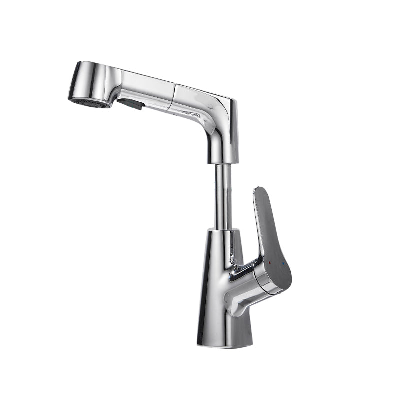 Pull-out Vessel Faucet Contemporary Sink Faucet with One Lever Handle Silver Clearhalo 'Bathroom Remodel & Bathroom Fixtures' 'Bathroom Sink Faucets' 'Bathroom Sinks & Faucet Components' 'bathroom_sink_faucets' 'Home Improvement' 'home_improvement' 'home_improvement_bathroom_sink_faucets' 6594981