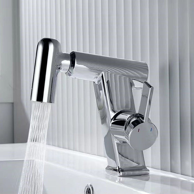 Contemporary Vessel Faucet Swivel Spout Faucet with One Lever Handle Silver Clearhalo 'Bathroom Remodel & Bathroom Fixtures' 'Bathroom Sink Faucets' 'Bathroom Sinks & Faucet Components' 'bathroom_sink_faucets' 'Home Improvement' 'home_improvement' 'home_improvement_bathroom_sink_faucets' 6595014