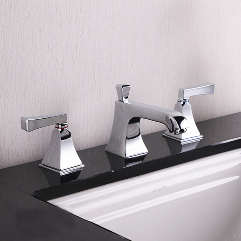 Double Handle Vanity Sink Faucet Brass 3 Hole Bathroom Faucet with Hot and Cold Indication Clearhalo 'Bathroom Remodel & Bathroom Fixtures' 'Bathroom Sink Faucets' 'Bathroom Sinks & Faucet Components' 'bathroom_sink_faucets' 'Home Improvement' 'home_improvement' 'home_improvement_bathroom_sink_faucets' 6595028