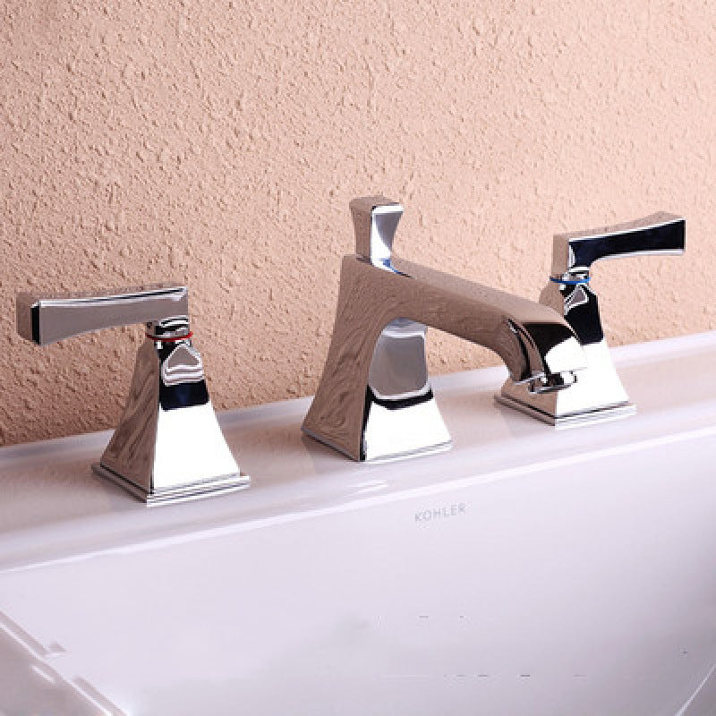 Double Handle Vanity Sink Faucet Brass 3 Hole Bathroom Faucet with Hot and Cold Indication Clearhalo 'Bathroom Remodel & Bathroom Fixtures' 'Bathroom Sink Faucets' 'Bathroom Sinks & Faucet Components' 'bathroom_sink_faucets' 'Home Improvement' 'home_improvement' 'home_improvement_bathroom_sink_faucets' 6595033