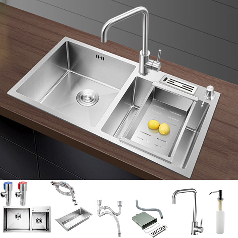 Contemporary Stainless Steel Kitchen Sink with Faucet Single Bowl Sink Sink with Faucet Gooseneck/High Arc Clearhalo 'Home Improvement' 'home_improvement' 'home_improvement_kitchen_sinks' 'Kitchen Remodel & Kitchen Fixtures' 'Kitchen Sinks & Faucet Components' 'Kitchen Sinks' 'kitchen_sinks' 6595188