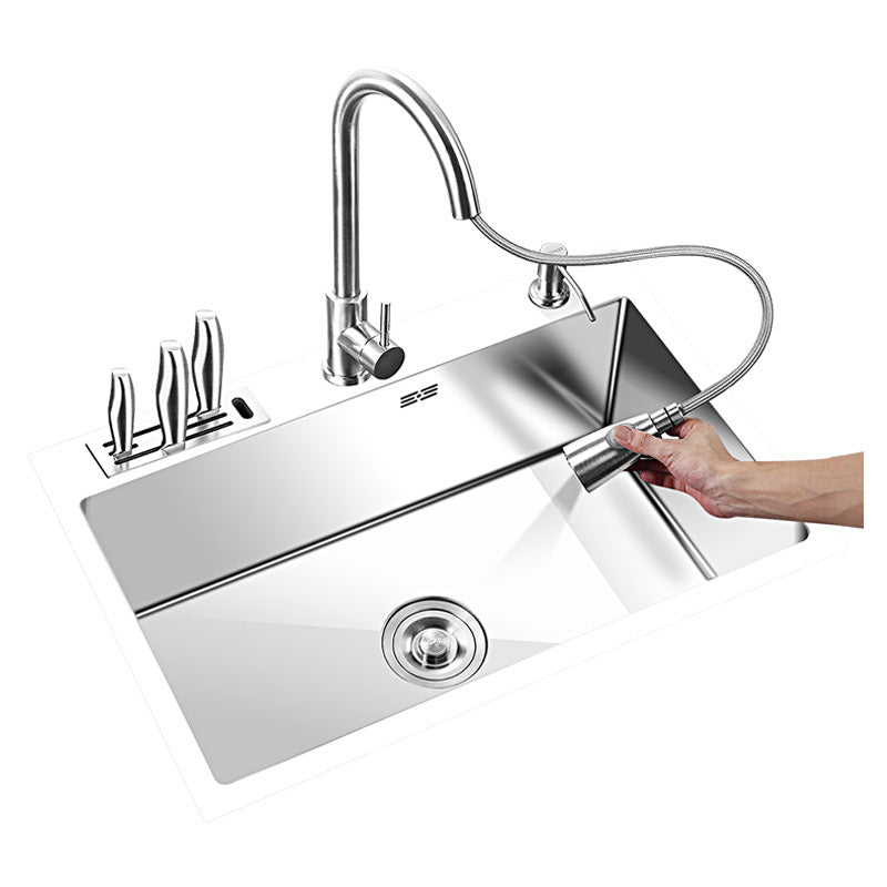 Contemporary Stainless Steel Kitchen Sink with Faucet Single Bowl Sink Clearhalo 'Home Improvement' 'home_improvement' 'home_improvement_kitchen_sinks' 'Kitchen Remodel & Kitchen Fixtures' 'Kitchen Sinks & Faucet Components' 'Kitchen Sinks' 'kitchen_sinks' 6595193