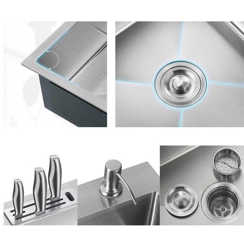 Contemporary Stainless Steel Kitchen Sink with Faucet Single Bowl Sink Clearhalo 'Home Improvement' 'home_improvement' 'home_improvement_kitchen_sinks' 'Kitchen Remodel & Kitchen Fixtures' 'Kitchen Sinks & Faucet Components' 'Kitchen Sinks' 'kitchen_sinks' 6595195