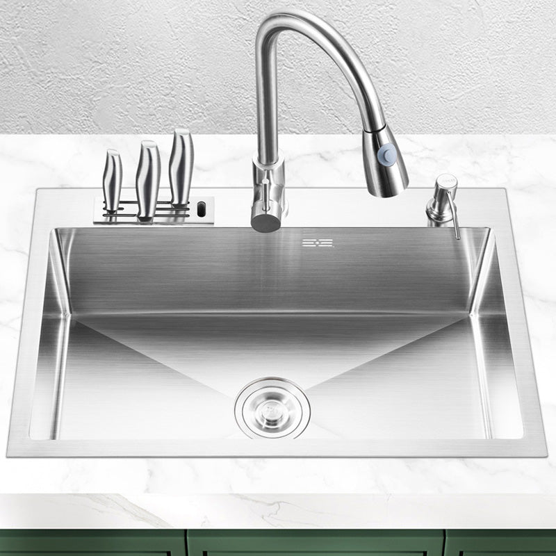Contemporary Stainless Steel Kitchen Sink with Faucet Single Bowl Sink 31"L x 17"W x 8"H Sink with Faucet Pull Out Faucet Clearhalo 'Home Improvement' 'home_improvement' 'home_improvement_kitchen_sinks' 'Kitchen Remodel & Kitchen Fixtures' 'Kitchen Sinks & Faucet Components' 'Kitchen Sinks' 'kitchen_sinks' 6595203