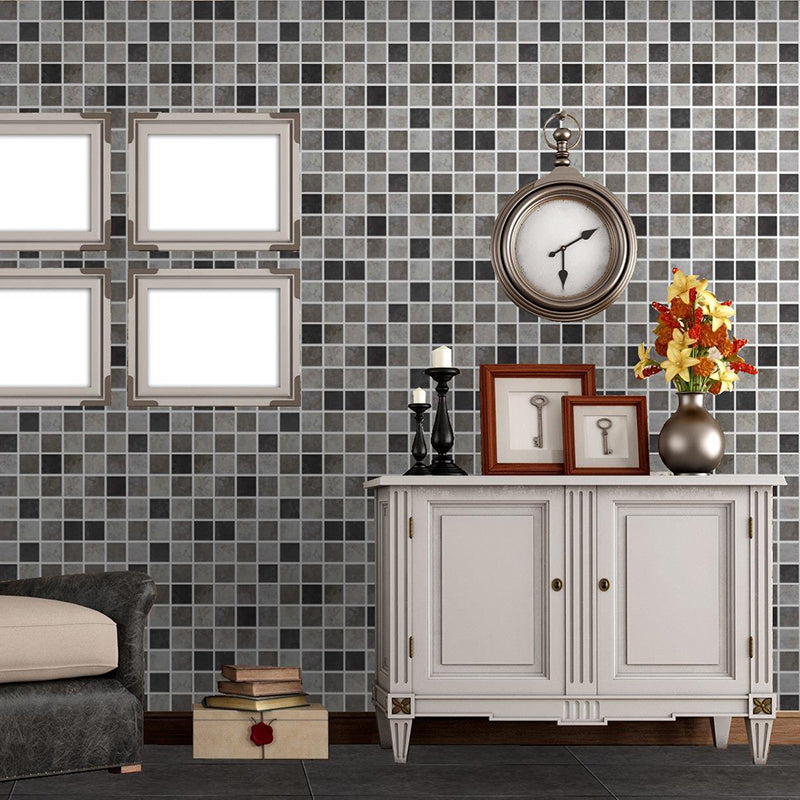 Grid Mosaic Sheet Wall & Floor Tile Mixed Material Outdoor Wall Tile Dark Gray 44 Pieces Clearhalo 'Floor Tiles & Wall Tiles' 'floor_tiles_wall_tiles' 'Flooring 'Home Improvement' 'home_improvement' 'home_improvement_floor_tiles_wall_tiles' Walls and Ceiling' 6595394