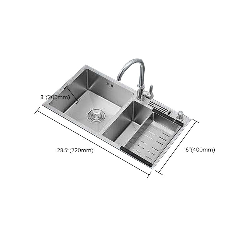 Double Basin Kitchen Sink Contemporary with Drain Assembly Sink Clearhalo 'Home Improvement' 'home_improvement' 'home_improvement_kitchen_sinks' 'Kitchen Remodel & Kitchen Fixtures' 'Kitchen Sinks & Faucet Components' 'Kitchen Sinks' 'kitchen_sinks' 6597756