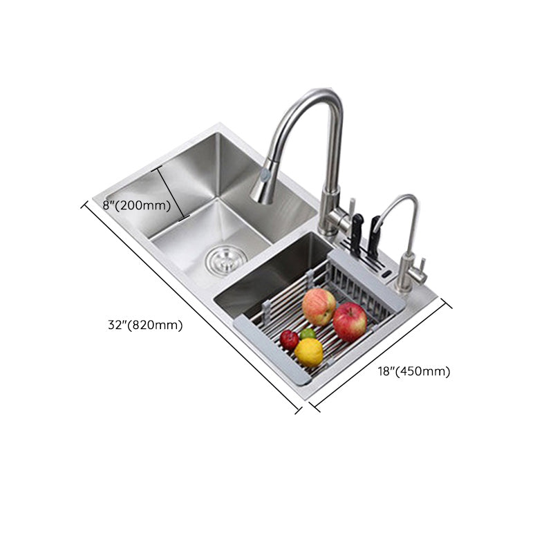 Double Basin Kitchen Sink Contemporary with Drain Assembly Sink Clearhalo 'Home Improvement' 'home_improvement' 'home_improvement_kitchen_sinks' 'Kitchen Remodel & Kitchen Fixtures' 'Kitchen Sinks & Faucet Components' 'Kitchen Sinks' 'kitchen_sinks' 6597763