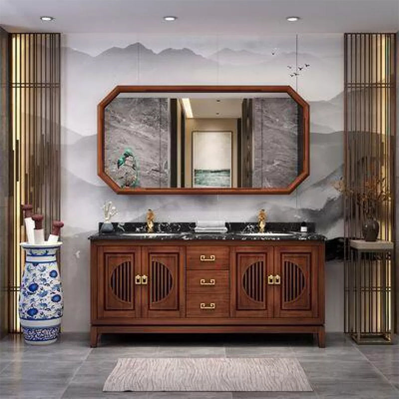 Vintage Bathroom Vanity Ceramic Sink Drawer Sink Vanity with Mirror Vanity & Faucet & Mirrors Clearhalo 'Bathroom Remodel & Bathroom Fixtures' 'Bathroom Vanities' 'bathroom_vanities' 'Home Improvement' 'home_improvement' 'home_improvement_bathroom_vanities' 6597806