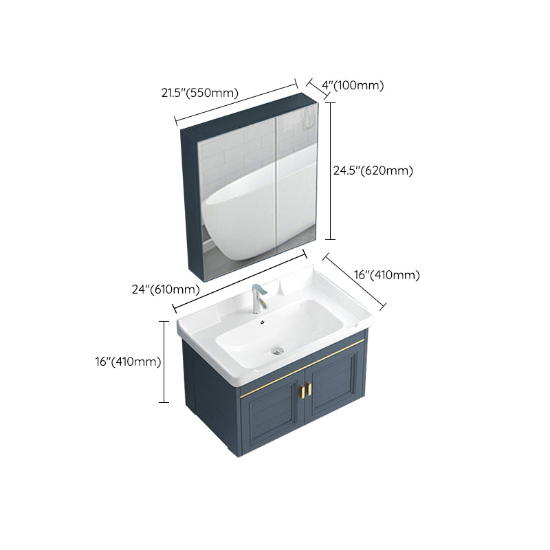 Blue Rectangle Vanity Set Metal Frame Wall-Mounted 2 Doors Mirror Single Sink Bath Vanity Clearhalo 'Bathroom Remodel & Bathroom Fixtures' 'Bathroom Vanities' 'bathroom_vanities' 'Home Improvement' 'home_improvement' 'home_improvement_bathroom_vanities' 6597926