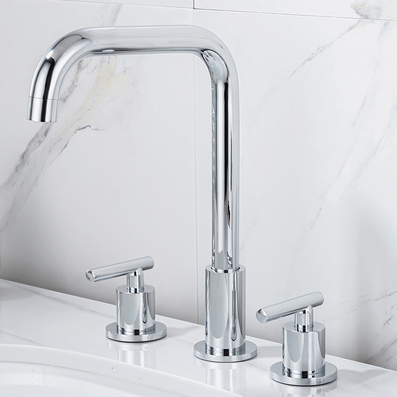 High-Arc Sink Faucet 3 Hole Lever Handle Bathroom Faucet with Water Hose Clearhalo 'Accueil' 'Amélioration Domiciliaire' 'bathroom_sink_faucets' 'Ensembles de Lavabo & de Robinet de Toilette' 'home_improvement' 'home_improvement_bathroom_sink_faucets' 'Robinet de Lavabo de Salle de Bain' 'Rénovation et Équipement de Salle de Bain' 6615496