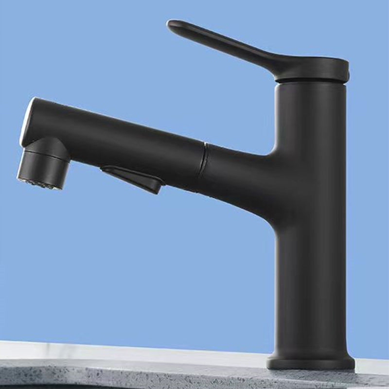 Vessel Sink Faucet Contemporary Pull-out Faucet with Swivel Spout Black Clearhalo 'Bathroom Remodel & Bathroom Fixtures' 'Bathroom Sink Faucets' 'Bathroom Sinks & Faucet Components' 'bathroom_sink_faucets' 'Home Improvement' 'home_improvement' 'home_improvement_bathroom_sink_faucets' 6615510