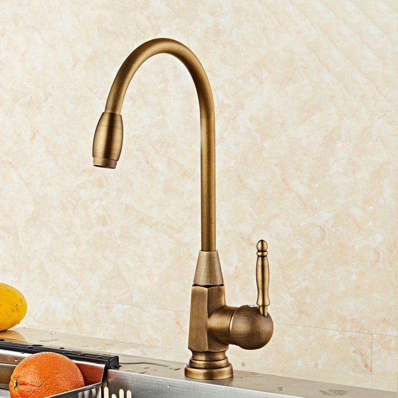 Traditional Standard Bar Faucet 1-Handle with Supply Lines Kitchen Faucet Brass Square Gooseneck/High Arc Clearhalo 'Home Improvement' 'home_improvement' 'home_improvement_kitchen_faucets' 'Kitchen Faucets' 'Kitchen Remodel & Kitchen Fixtures' 'Kitchen Sinks & Faucet Components' 'kitchen_faucets' 6615528