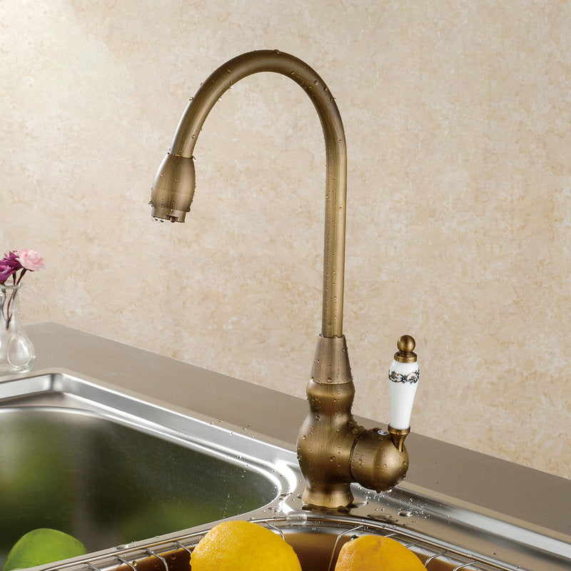 Traditional Standard Bar Faucet 1-Handle with Supply Lines Kitchen Faucet Brass Gourd Gooseneck/High Arc Clearhalo 'Home Improvement' 'home_improvement' 'home_improvement_kitchen_faucets' 'Kitchen Faucets' 'Kitchen Remodel & Kitchen Fixtures' 'Kitchen Sinks & Faucet Components' 'kitchen_faucets' 6615531
