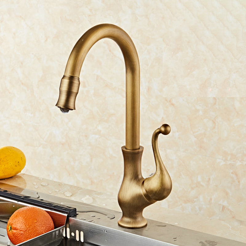 Traditional Standard Bar Faucet 1-Handle with Supply Lines Kitchen Faucet Brass Vase Shape Gooseneck/High Arc Clearhalo 'Home Improvement' 'home_improvement' 'home_improvement_kitchen_faucets' 'Kitchen Faucets' 'Kitchen Remodel & Kitchen Fixtures' 'Kitchen Sinks & Faucet Components' 'kitchen_faucets' 6615537