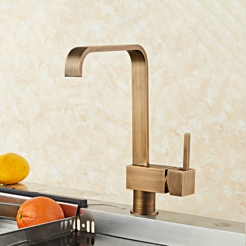 Traditional Standard Bar Faucet 1-Handle with Supply Lines Kitchen Faucet Brass Square Straight Faucet Clearhalo 'Home Improvement' 'home_improvement' 'home_improvement_kitchen_faucets' 'Kitchen Faucets' 'Kitchen Remodel & Kitchen Fixtures' 'Kitchen Sinks & Faucet Components' 'kitchen_faucets' 6615538