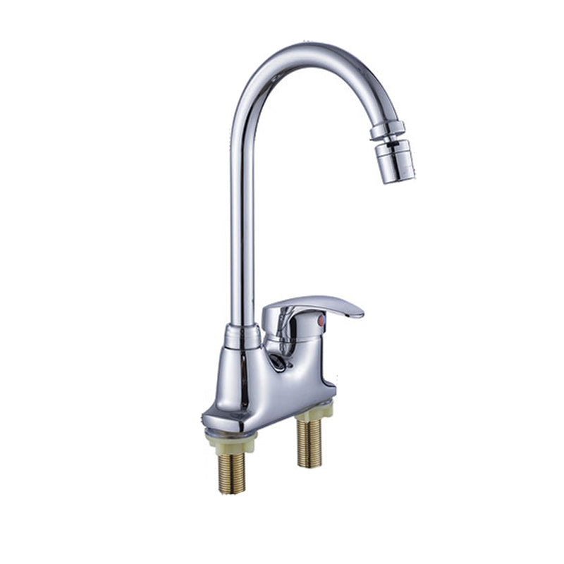 Contemporary Single Level Kitchen Faucet Lead Free Faucet in Chrome Clearhalo 'Home Improvement' 'home_improvement' 'home_improvement_kitchen_faucets' 'Kitchen Faucets' 'Kitchen Remodel & Kitchen Fixtures' 'Kitchen Sinks & Faucet Components' 'kitchen_faucets' 6615595